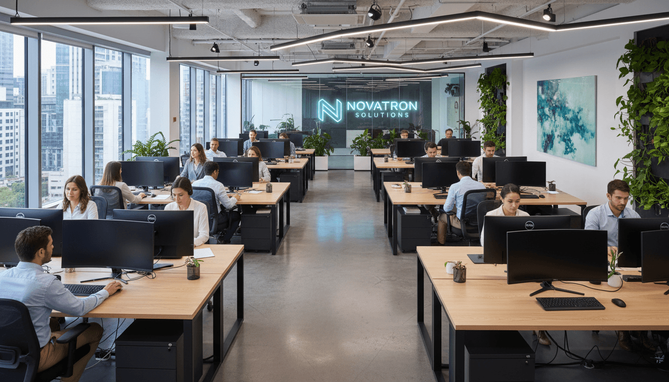 Ufficio moderno con dipendenti al computer